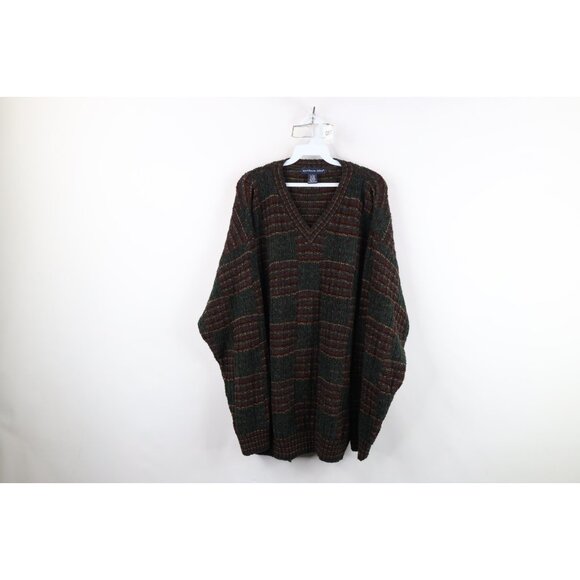 Vintage Other - Vintage 90s Streetwear Mens Medium Rainbow Checkered Wool Blend Knit Sweater USA